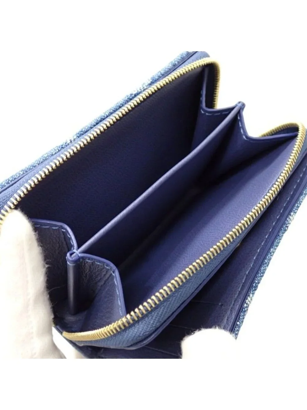 Louis Vuitton Portefeuille Lou Bifold Wallet Monogram Denim Blue Gold Included